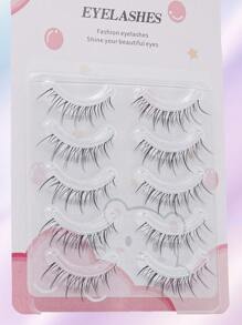 5 Pairs MangaLashes,Clear Band Anime Lashes Spiky Anime False Eyelashes Natural Look,LashesLooks Like Cluster Manga Lashes Individual, Cosplay Wispy Strip Eyelashes Strip Lashes,Lashes,Eyelashes,Fake Lashes - Black - View 3