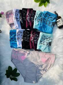 12 Pcs/Set Mid Waist Pure Cotton Print Panties Women Body Slimming Underwear Breathable Girls Briefs Sexy Comfort Ladies Lingerie(6 Color Random Delivery) - 彩色 - 查看 3