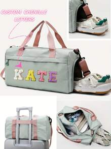 1 Piece Customize Your Name Logo With Random Color Chenille Letters On Duffel Bag For Women – Casual Polyester Weekender Bag With Shoe Compartment, Personalized Gym Sports Travel Bag With Adjustable Strap Suitable For Travel, Gym & Sports Perfect Gift For Travelers & Fitness Enthusiasts