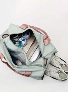 1 Piece Customize Your Name Logo With Random Color Chenille Letters On Duffel Bag For Women – Casual Polyester Weekender Bag With Shoe Compartment, Personalized Gym Sports Travel Bag With Adjustable Strap Suitable For Travel, Gym & Sports Perfect Gift For Travelers & Fitness Enthusiasts