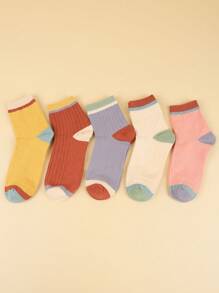 5 双女士薄款休闲时尚透气吸湿排汗袜，4 种款式，秋季袜子 - 彩色 - 查看 5