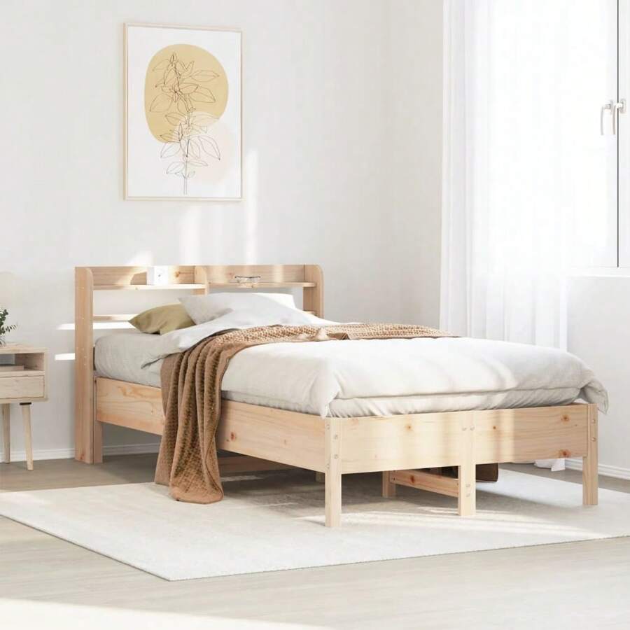 Solid Pine Bed Frame 100x200 Cm Durable Design No Mattress Included - Brown - View 1
