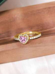 1 pieza Anillo con forma de corazón de plata esterlina S925, regalo para mamá, abuela, esposa, aniversario, fiesta, Día de San Valentín, estilo vintage, regalo de joyería exquisita - Dorado - Ver 4