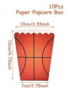 10pcs Basketball Shaped Paper Popcorn Boxes, Food Container Boxes, Sports Theme Party Decorations For Family, Friends, Birthday, Suitable For Sports Events, Parties, Movie Nights - Basketball - View 9