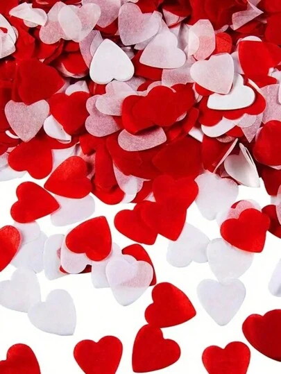 1000/2000/5000/10000条 1英寸心形五彩纸屑，红白配色，用于情人节装饰 - 心形五彩纸屑可用作浪漫婚礼餐桌和场地装饰，婚礼抛洒五彩纸屑，填充透明气球