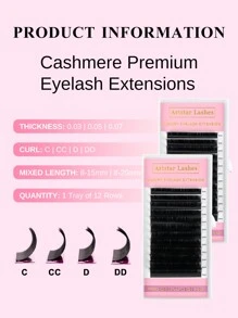 ARTSTAR Row12 Curvature C Lông mi giả màu đen 0,07 mm Mascara hàng dày Lông mi mềm Lông mi ghép Lông mi nhỏ mềm mại Chiều dài 8-20 mm Ngày Giáng sinh - C - Xem 2