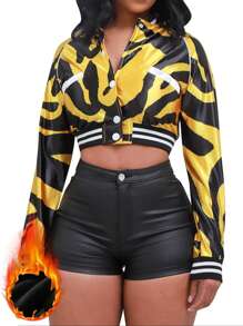 女士休闲毛绒纯色性感涂层短裤，适合秋冬度假穿着，黑色 - 黑色 - 查看 5