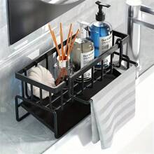 1pc Rag Holder, Sponge Drain Basket, Drain Rack For Sponge, Brush, Towel, Hand Sanitizer, Bathroom And Kitchen Supplies - Black - View 3