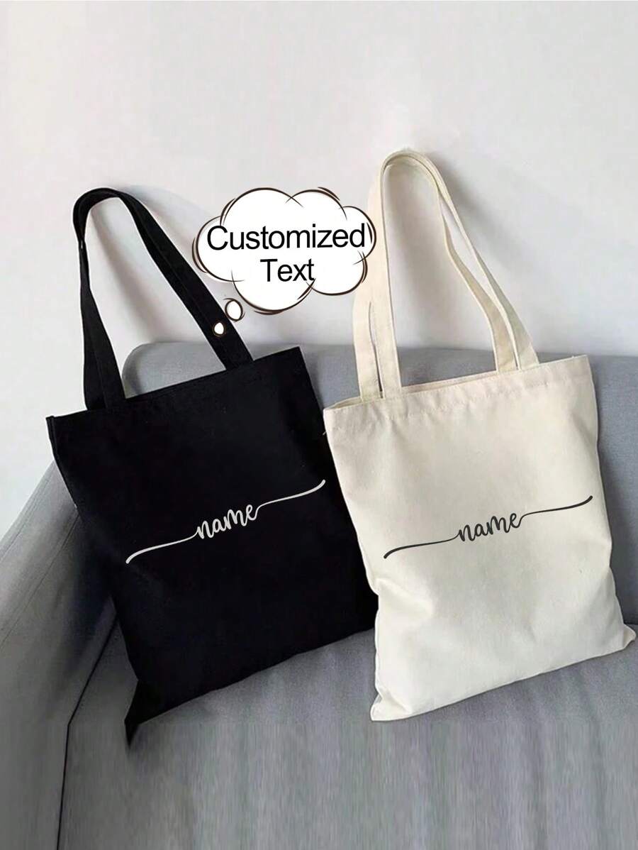 Customized Foldable Canvas Bags With Satin Ribbon Text, Shoulder Bags, Student Handbags, Casual Canvas Bags, Large Capacity Shoulder Bags, Fashionable And Versatile Canvas Bags That Can Be Used As New Year's, Christmas, New Year's And Other Holiday Gifts For Storing Various Items Bags Ladies - Multicolor - View 1