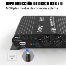 Amplificador 2.1 Hifi Stereo Subwoofer Con Bluetooth Usb 12v,  Amplificador Bluetooth, salida de potencia con función de control remoto, amplificador Bluetooth de 2.1 canales compatible con entrada Bluetooth/USB/RCA - Negro - Ver 2