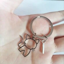 1pc 26 English Letters Metal Cartoon Cat Keychain, Creative Letter Keyring Accessory, Gift For Bag, Car, Couple, Unisex Car Accessories Bag Charm Backpack For School