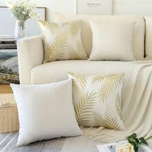 1pc Gold Foil Printed Leaves Pattern Pillow Case - White - View 5