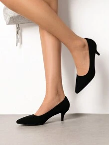 Women's Stiletto Low Heel Pointed Toe Court Pumps Minimalist Elegant Fashion Solid Color Shoes - Black - View 7