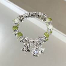 1pc New Chinese Style Moon & Star Beaded Bracelet, Unique INS Design Colorful Gemstone Charm Bracelet, Suitable For Daily Wear And Parties, Perfect Gift For Friends And Family