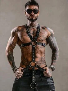 1 Piece Punk Style Street Bundle Belt Black PU Leather Hollow Out Back Strap Design Nightclub Party Festival Performance Men's Fashion Accessories For Going Out Outfit Wedding Party And For Gift Halloween Accessories, Halloween Costumes Autumn-Winter Accessories Halloween Costume,Suitable For Teens, Youth,Men,Casual, Outdoor, Athletic, Vacation, Graduation Gifts, Birthday, Daily Wear