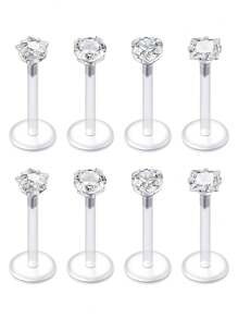 CIZME 1 Set mit 8 Stücken klassischer, durchsichtiger UV-Plastik-Barbell, 16G Lippenpiercing und Knorpelohrringe, rund, quadratisch, Herz, Pentagramm, Würfelform, transparente Lippenstifte und Ohrknorpelpiercing für Frauen und Männer, Alltagsgebrauch, 6mm, 8mm, 10mm Länge