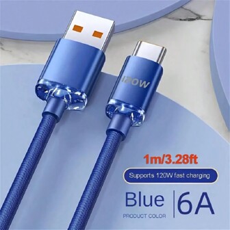 Cable de carga súper rápida de 120W, cable de datos USB Tipo C para cargador OPPO, cable de carga para teléfono móvil, batería portátil, cable USB a USB-C de carga rápida a 6A para iPhone 15, cable de cargador de coche