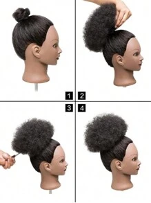 合成假髮，蓬鬆合成髮，非洲短髮，歐美Afro，蓬鬆捲曲毛毛蟲髮型短髮爆炸髮型，繩繩拉繩，女性馬尾髮型延伸 - 黑色 - 查看 9