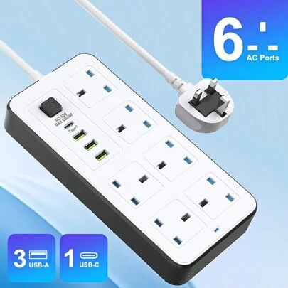 New Multifunctional Circular Power Board/Socket/Strip, With 6 Power Sockets, Paired With (3 USB-A) (1 TYPE-C), Equipped With 2m/6ft Power Cord, Suitable For Homes, Offices, Kitchens, And Other Places