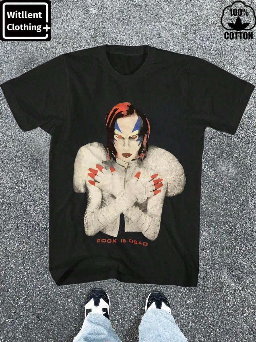 Witllent Men's 100% Cotton Vintage Marilyn Manson Mechanical Animals Tee  T-Shirt, Men's Christmas 220g Heavy Cotton T-Shirt(1 PC) - Black - View 1