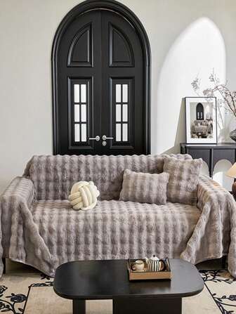 1pc High-End Rabbit Fur Fleece Sofa Blanket Series, Broletta - Gray