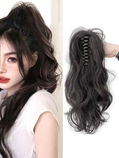 Synthetic wig female highlight pink color ponytail braid long curly hair clip type half tie high ponytail braid