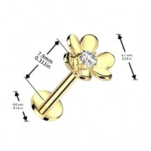 1 对精致小三层花无螺纹推入式耳钉/唇钉，带锆石中心，金色镀钛 316L 不锈钢穿刺首饰，适合约会、日常佩戴、派对、音乐节以及作为情人节、妈妈、母亲、母亲节、礼物 - 三瓣花 - 查看 3