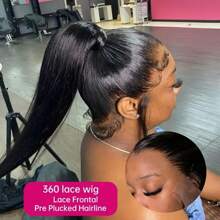 360 Full Lace Front Wigs Human Hair Straight Pre Plucked With Baby Hair 250% Density Human Hair Wigs For Woman Natural Color Can Do Ponytail And Bun Christmas Gifts - Natural Black - Xem 3
