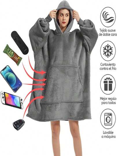 Manta Bata Sudadera,Cobija Hoodie Con Capucha Afelpada Calientita Suave,Maxisudadera,Cobija con Capucha,Manta de Franela Gruesa con Mangas y Bolsillo Gigante,Talla Única,Manta Súper Cálida y Acogedora para Mujeres y Hombres,Sudadera con Capucha de Manta