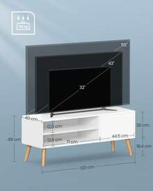 VASAGLE Meuble TV, Support Télé, pour Télévision jusqu'à 55 Pouces, Longueur 120 cm, Rangement Consoles de Jeux, Style Rustique, pour Salon, Chambre, Blanc - Blanc - Voir 5