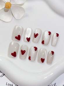 10 件手工按压式假指甲假指甲贴指甲贴纸腮红指甲饰短指甲假指甲指甲钻脚趾甲鸭指甲指甲填充物长指甲指甲油凝胶指甲油聚凝胶水钻装饰法式白蝴蝶短眼猫 3D 美甲用品指甲 - 紅色 - 查看 1