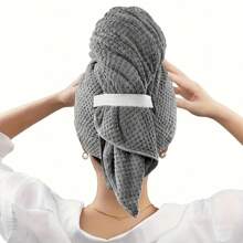 1pc Oversized Hair Drying Towel Wrap With Elastic Band - Grey - View 2