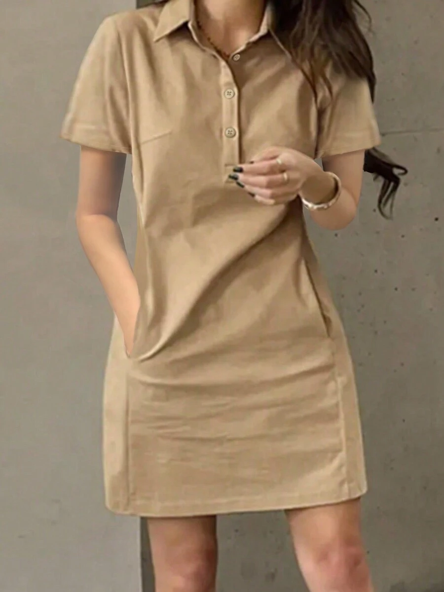 Đầm ngắn dáng suông thanh lịch, đơn giản, cổ ve lật, kiểu dáng mới mùa xuân hè, tôn dáng cho nữ, thích hợp mặc thường ngày.
