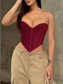 Apperloth A Romantic Boned Hanky Hem Lace Up Backless Corset Shapewear Club Tube Top Sexy Music Festival