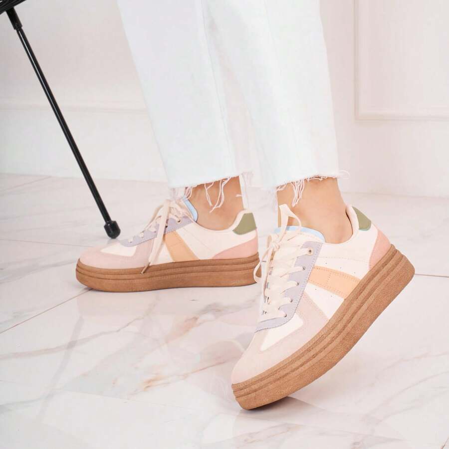 Patterned Thick Sole Sneakers - Multicolor - View 1