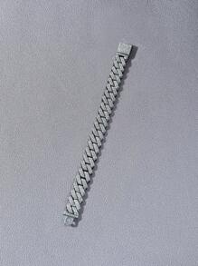 1pc 14mm Width Rhinestone Rhombus Cuban Link Bracelet, European And American Hip Hop Cool Bracelet Accessories, Boyfriend Gift