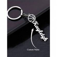 Customized Basketball Name Key Chain Men's Gift Personalized Stainless Steel Keychain Silver Key Ring Backpack Car Key Decoration Pendant Accessory, Unique Christmas Gift For Boyfriend Birthday