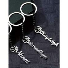 Customized Basketball Name Key Chain Men's Gift Personalized Stainless Steel Keychain Silver Key Ring Backpack Car Key Decoration Pendant Accessory, Unique Christmas Gift For Boyfriend Birthday