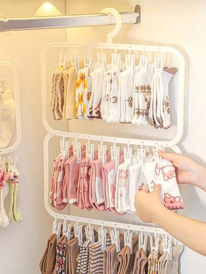 1pc Multi-Clip Clothes Hanger, Closet Storage Rack For Hats, Lingerie, Pants And Socks Organization