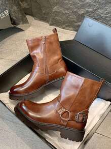 Bottes courtes tendance, polyvalentes, minimalistes, décontractées, vintage - Camel - Voir 4