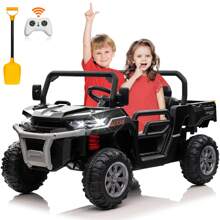 Joyracer 24V Ride On Toys UTV With Remote Control, 2 Seater Ride On Dump Truck, 2x200W Electric Powered 4-Wheeler Toys With Trailer & Shovel, MP3/Bluetooth Music, Big Kids