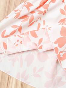 Conjunto de 2 piezas para niñas con camisa fruncida y pantalones con cintura elástica acampanados, top con estampado floral de manga corta abultada y pantalones elegantes para uso al aire libre en verano