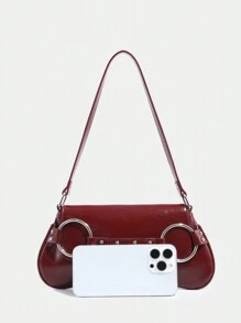 1 stuk minimalistische Y2K-klinknagelgesp met ronde ring van metaal, punkstijl damestas met klep/okseltas, geschikt voor dates, straat en feestjes, gepersonaliseerd, veelzijdig, straat, sport, lieve en coole meisjes, Y2K, geruit, preppy stijl, school, date, date night, tieners, perfect Valentijnsdagcadeau voor haar