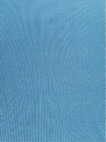 Women's Ribbed Cropped Blouse, U-Neck, Short Sleeve - 淺藍色 - 查看 2