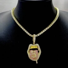 قلادة متدلية للرجال سبيكة شفاه شكل مع بديكور حجر الراين , هيب هوب أسلوب سلسلة الى ملابس يومية قطعة واحدة