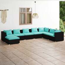 8 Piece Black Poly Rattan Outdoor Lounge Set With Cushions Comfortable Seating For Patio Garden And Balcony