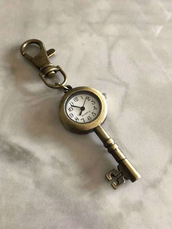Relógio de Bolso com Formato de Chave, Relógio de Bolso Vintage de Bronze com Chaveiro, Acessório de Bolsa Presente Criativo de Relógio Quartz em Forma de Chaveiro, Presente do Dia dos Namorados, Presente para Amigos, Chaveiro, Lembrança de Natal