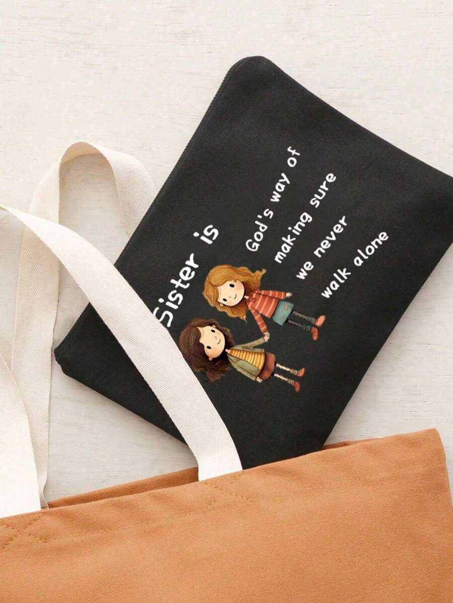 Make-up-Tasche „Sister-3“ – 10x7,5 Zoll, Aus Leinen, Perfekt Als Geschenk