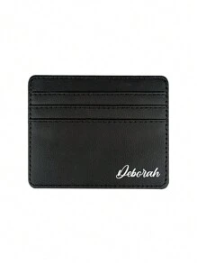 1个可定制姓名的黑色卡包，大容量卡套，小巧卡包，多卡位，轻巧优雅的PU皮革卡包，男女通用，适合日常使用、约会、生日、假期、返校、夏季、海滩、旅行、通勤、商务、学生、野餐、露营、超市、情人节等各种场合，可定制钱包和卡包，休闲街头时尚 - 黑色 - 查看 7