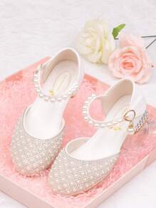 Kids Crystal High Heel Shoes, Girls Princess Shoes, Rhinestone White Wedding Party Dress Shoes, Toddler Girl Closed Toe Sandals
